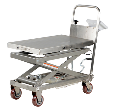 Partially Stainless Steel Scissor Cart with Scale 19-1/2 In. x 32 In. 500 Lb. Capacity Blue/Silver